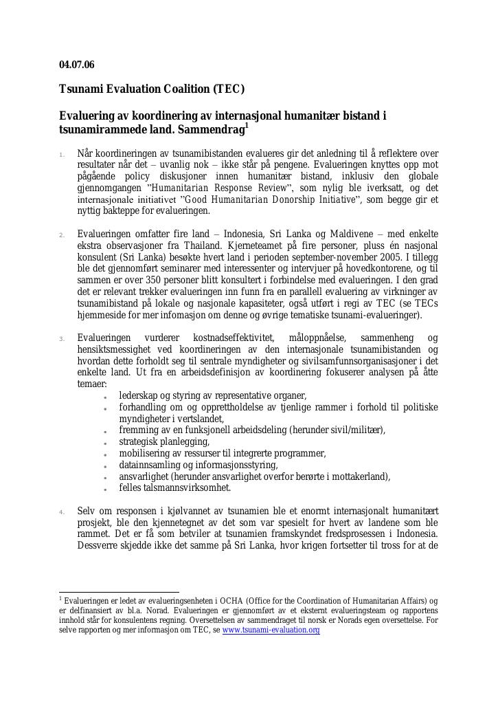 Forsiden av dokumentet Coordination of international humanitarian assistance in tsunami-affected countries