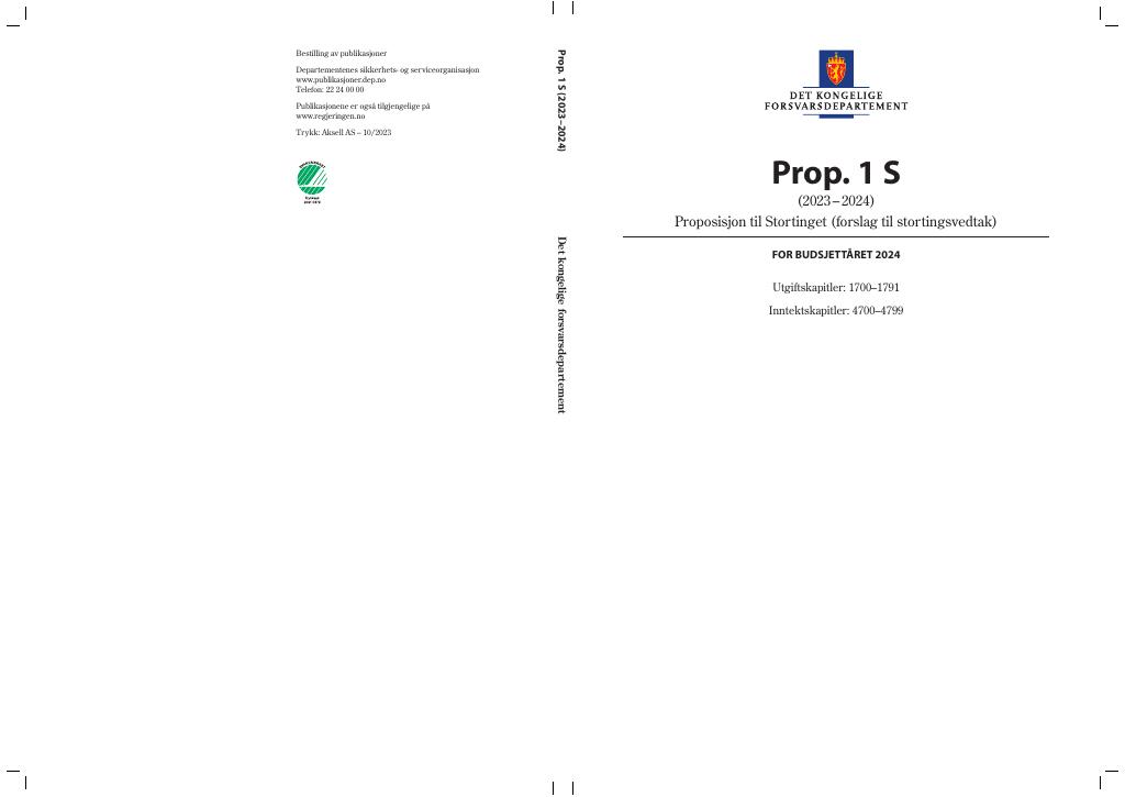 Forsiden av dokumentet Prop. 1 S (2023–2024)