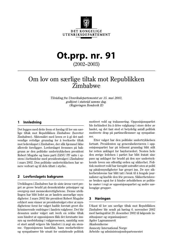 Forsiden av dokumentet Ot.prp. nr. 91 (2002-2003)