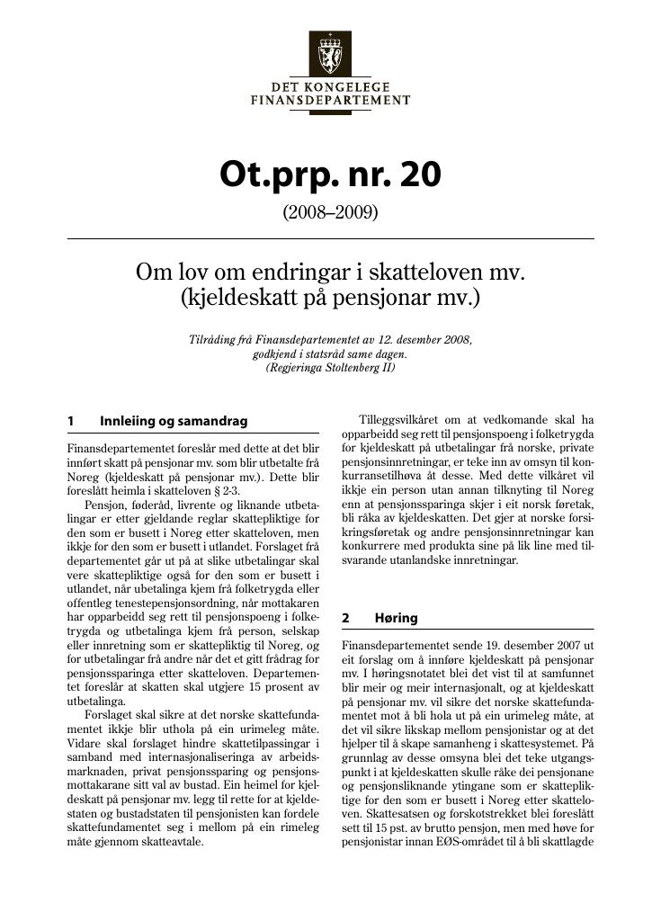 Forsiden av dokumentet Ot.prp. nr. 20 (2008-2009)