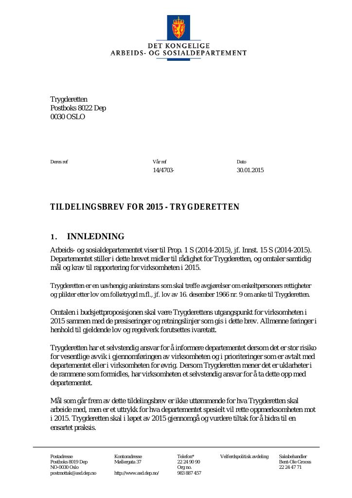 Forsiden av dokumentet Tildelingsbrev (PDF)