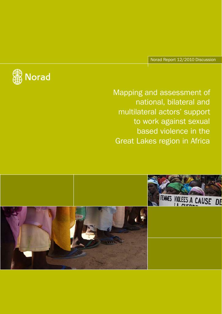 Forsiden av dokumentet Mapping and assessment of national, bilateral and multilateral actors’ support to work against sexual based violence in the Great Lakes region in Africa