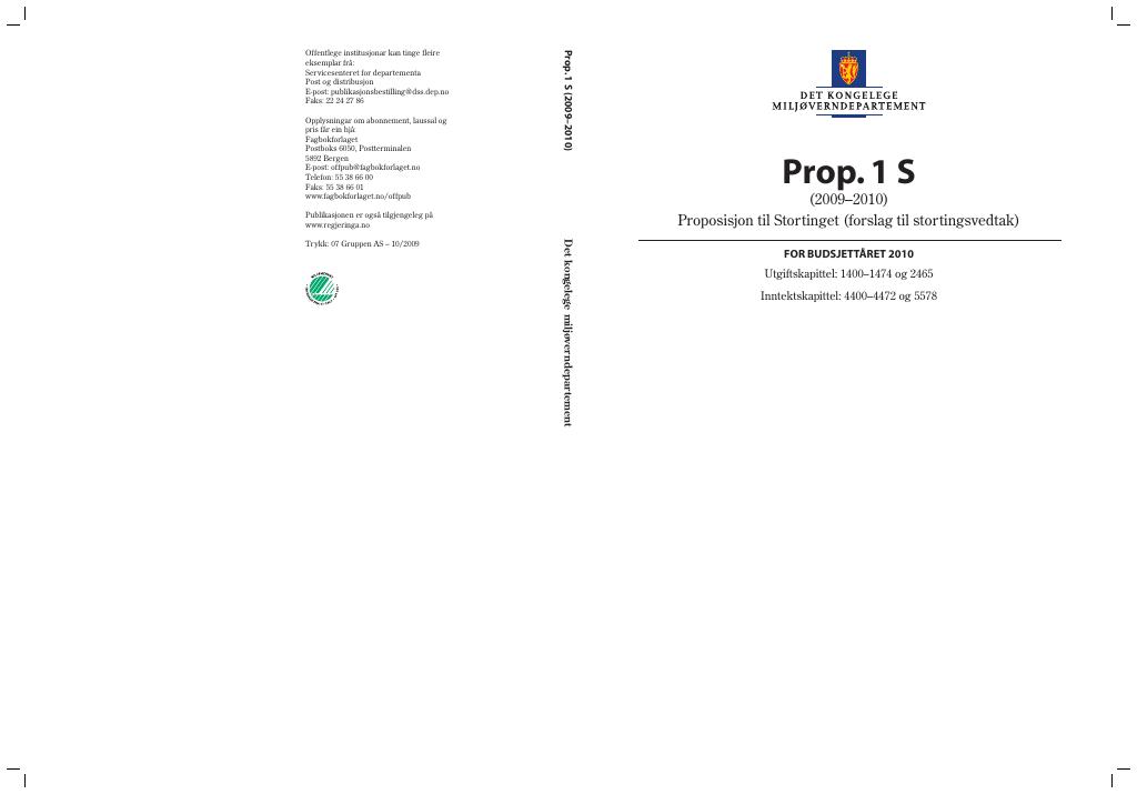 Forsiden av dokumentet Prop. 1 S (2009–2010)