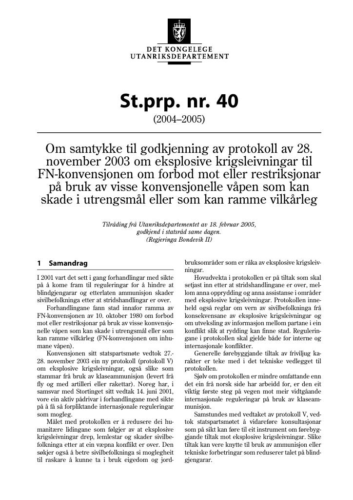 Forsiden av dokumentet St.prp. nr. 40 (2004-2005)