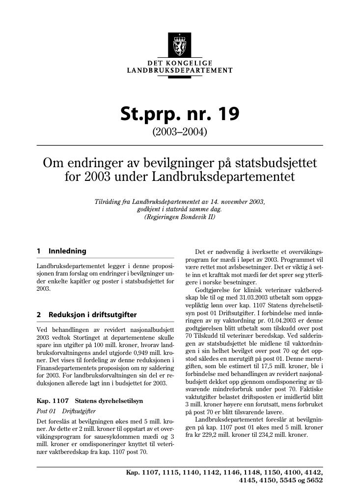 Forsiden av dokumentet St.prp. nr. 19 (2003-2004)