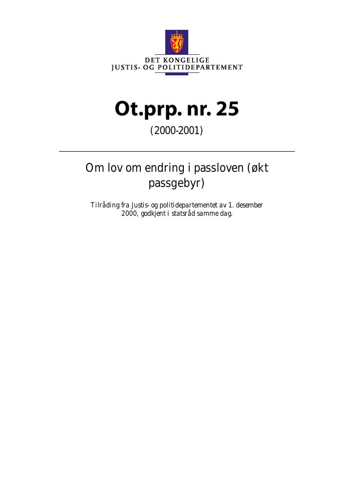 Forsiden av dokumentet Ot.prp. nr. 25 (2000-2001)