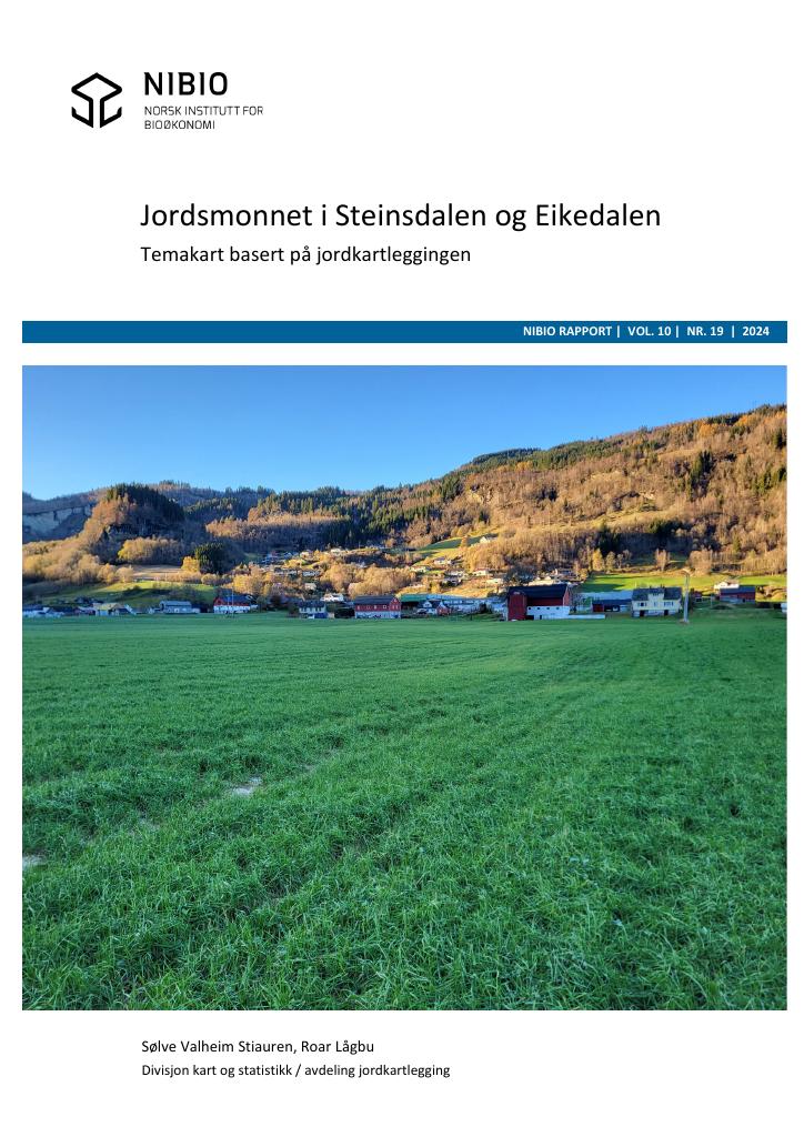 Forsiden av dokumentet Jordsmonnet i Steinsdalen og Eikedalen. Temakart basert på jordkartleggingen