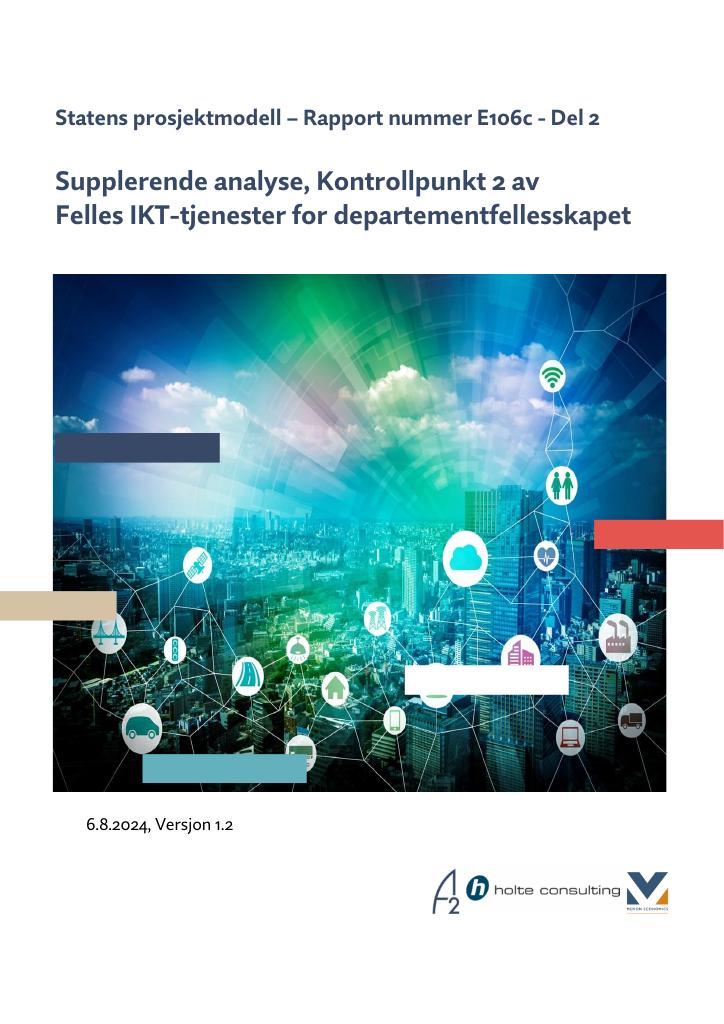 Forsiden av dokumentet Supplerende analyse, Kontrollpunkt 2, Felles IKT-tjenester for departementfellesskapet