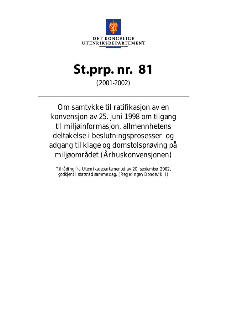 Forsiden av dokumentet St.prp. nr. 81 (2001-2002)