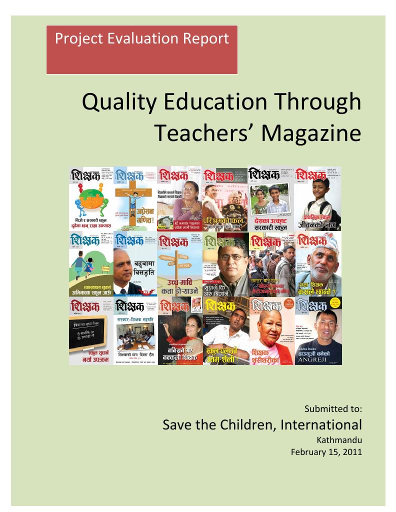 Forsiden av dokumentet Project Evaluation Report: Quality Education Through Teachers' Magazine
