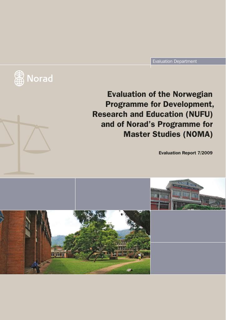 Forsiden av dokumentet Evaluation of the Norwegian Programme for Development, Research and Education (NUFU) and of Norad’s Programme for Master Studies (NOMA)