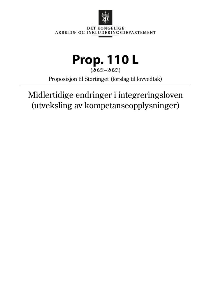 Forsiden av dokumentet Prop. 110 L (2022–2023)