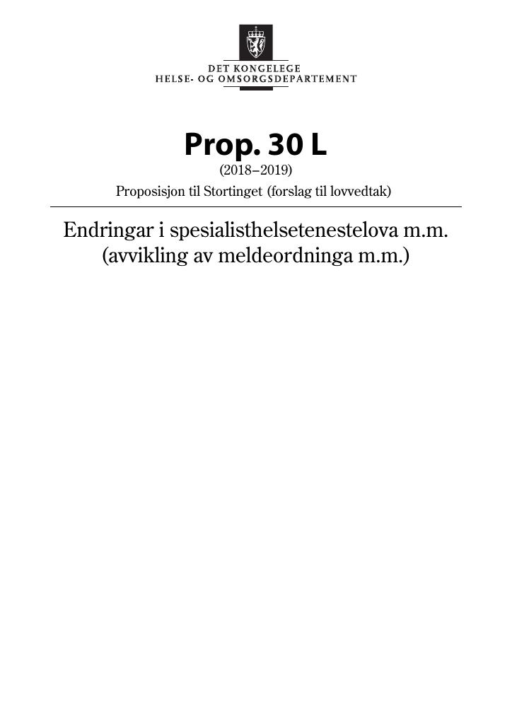 Forsiden av dokumentet Prop. 30 L (2018–2019)