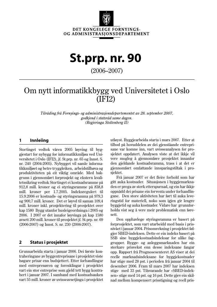 Forsiden av dokumentet St.prp. nr. 90 (2006-2007)