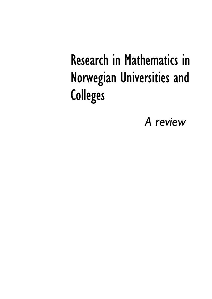 Forsiden av dokumentet Research in Mathematics in Norwegian Universities and Colleges