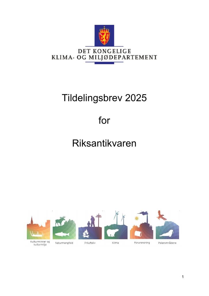 Forsiden av dokumentet Tildelingsbrev Riksantikvaren 2025