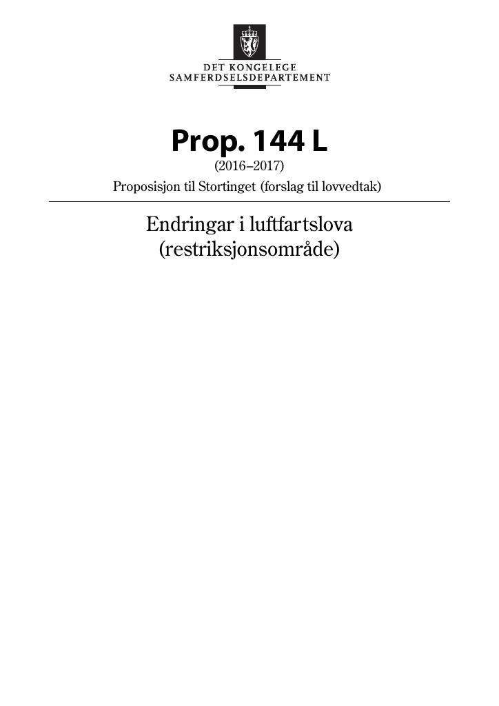 Forsiden av dokumentet Prop. 144 L (2016–2017)