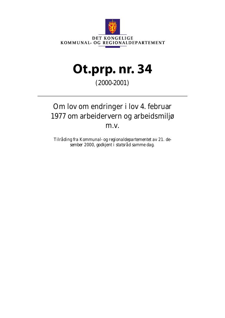 Forsiden av dokumentet Ot.prp. nr. 34 (2000-2001)