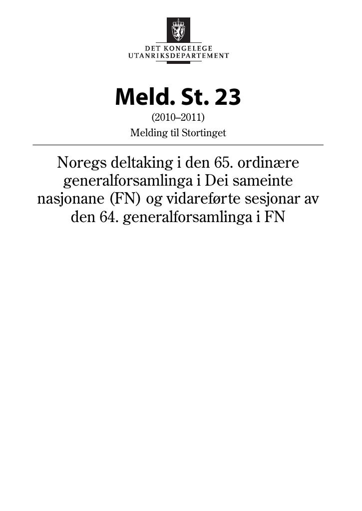 Forsiden av dokumentet Meld. St. 23 (2010–2011)