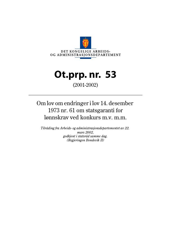 Forsiden av dokumentet Ot.prp. nr. 53 (2001-2002)