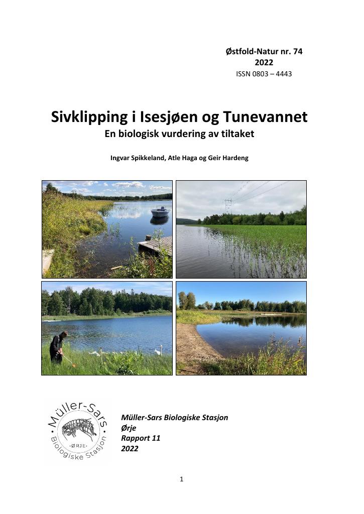 Forsiden av dokumentet Sivklipping i Isesjøen og Tunevannet