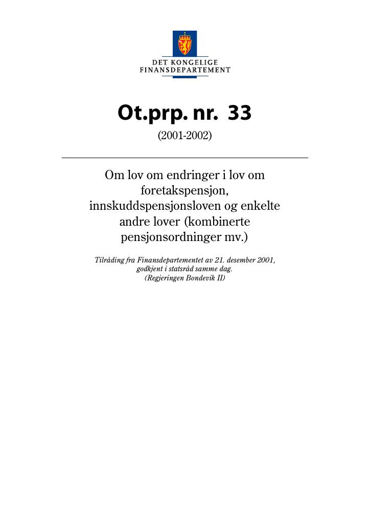 Forsiden av dokumentet Ot.prp. nr. 33 (2001-2002)
