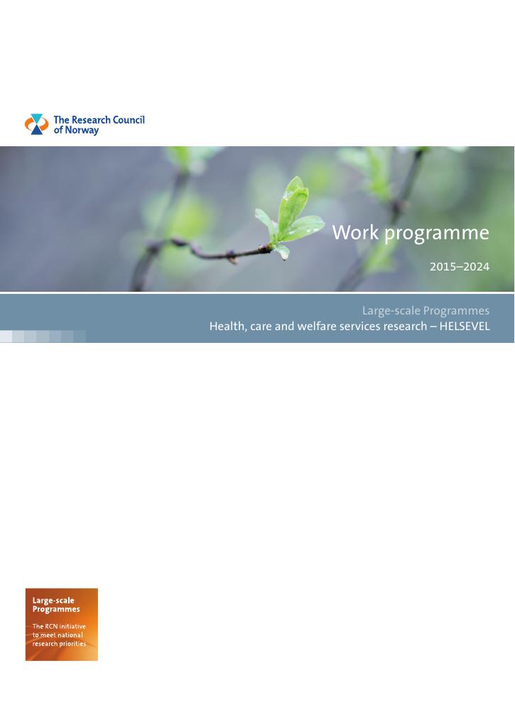 Forsiden av dokumentet Work Programme - HELSEVEL 2017 updated 9.2019