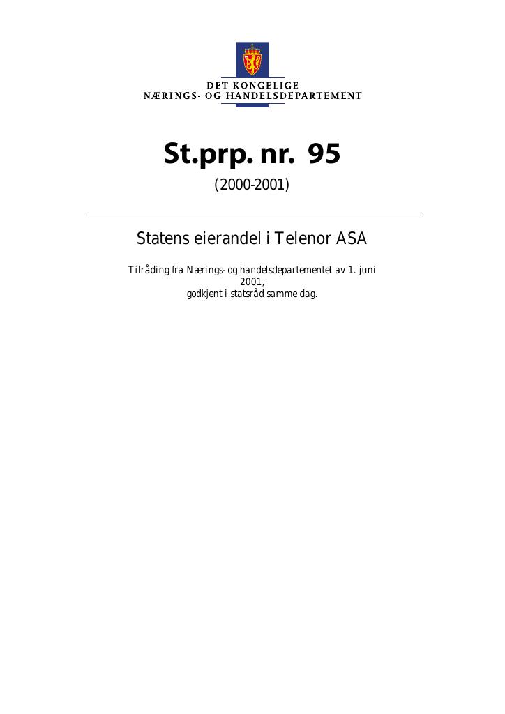 Forsiden av dokumentet St.prp. nr. 95 (2000-2001)