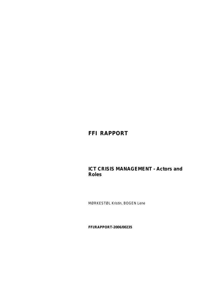 Forsiden av dokumentet ICT crisis management : actors and roles