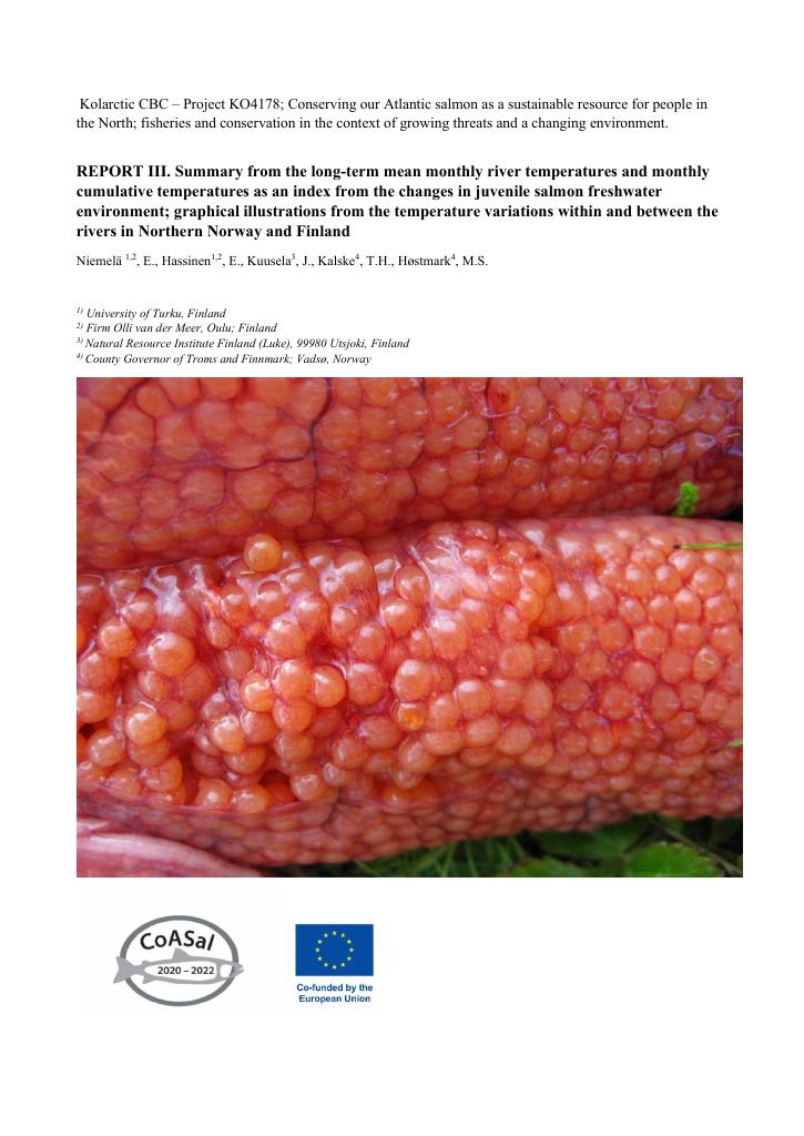 Forsiden av dokumentet REPORT III Summary from the long-term mean monthly river temperatures