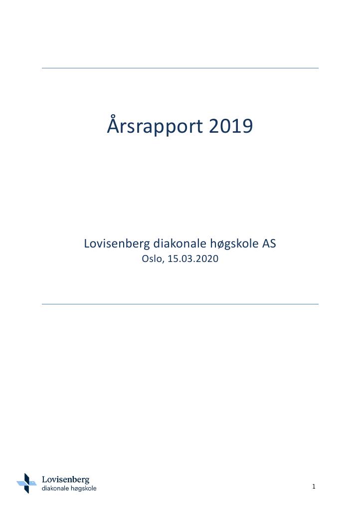 Forsiden av dokumentet Årsrapport Lovisenberg diakonale høgskole 2019