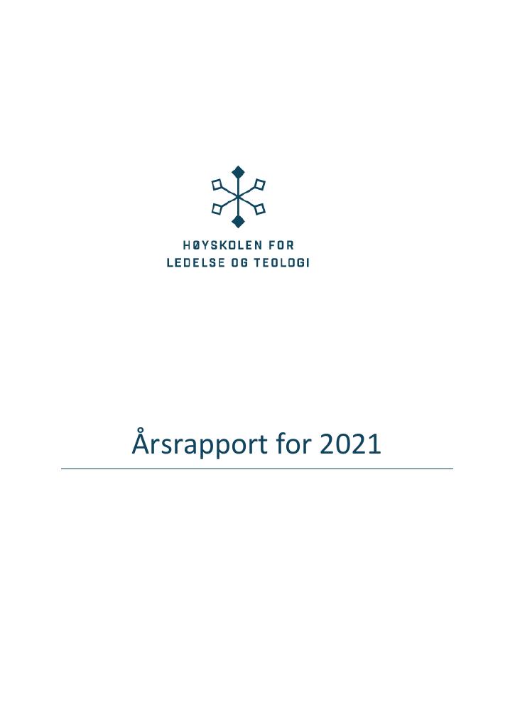 Forsiden av dokumentet Årsrapport Høyskolen for ledelse og teologi 2021