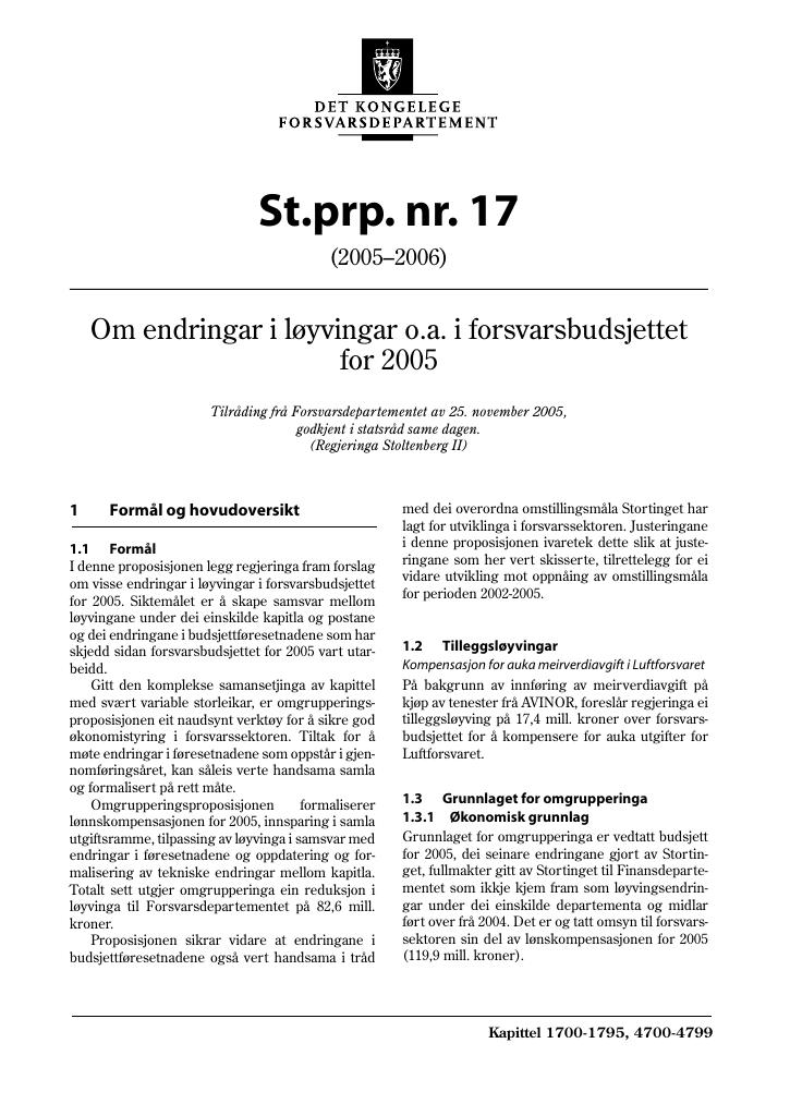 Forsiden av dokumentet St.prp. nr. 17 (2005-2006)