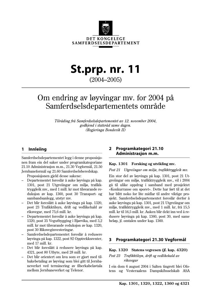 Forsiden av dokumentet St.prp. nr. 11 (2004-2005)