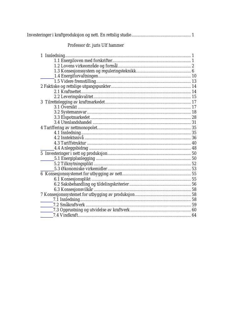 Forsiden av dokumentet Investeringer i kraftproduksjon og nett. En rettslig studie