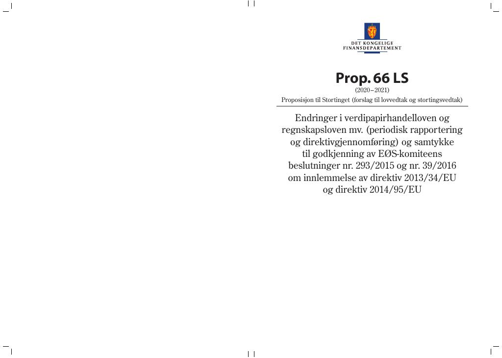 Forsiden av dokumentet Prop. 66 LS (2020–2021)
