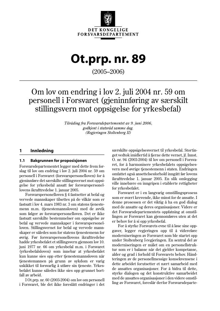 Forsiden av dokumentet Ot.prp. nr. 89 (2005-2006)