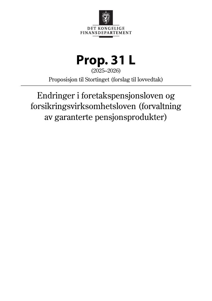 Forsiden av dokumentet Prop. 31 L (2025–2026)