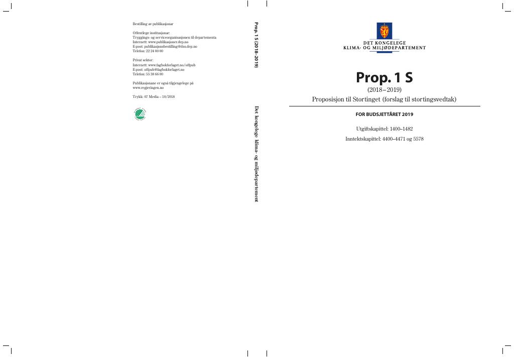 Forsiden av dokumentet Prop. 1 S (2018–2019)