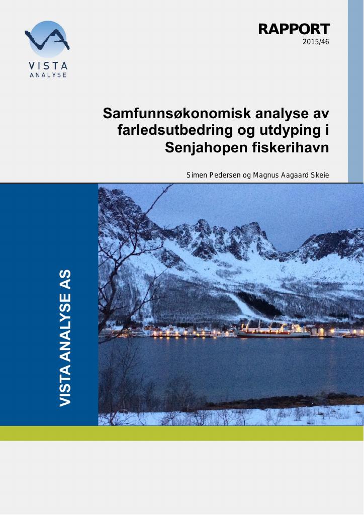 Forsiden av dokumentet Samfunnsøkonomisk analyse av farledsutbedring og utdyping i Senjahopen fiskerihavn