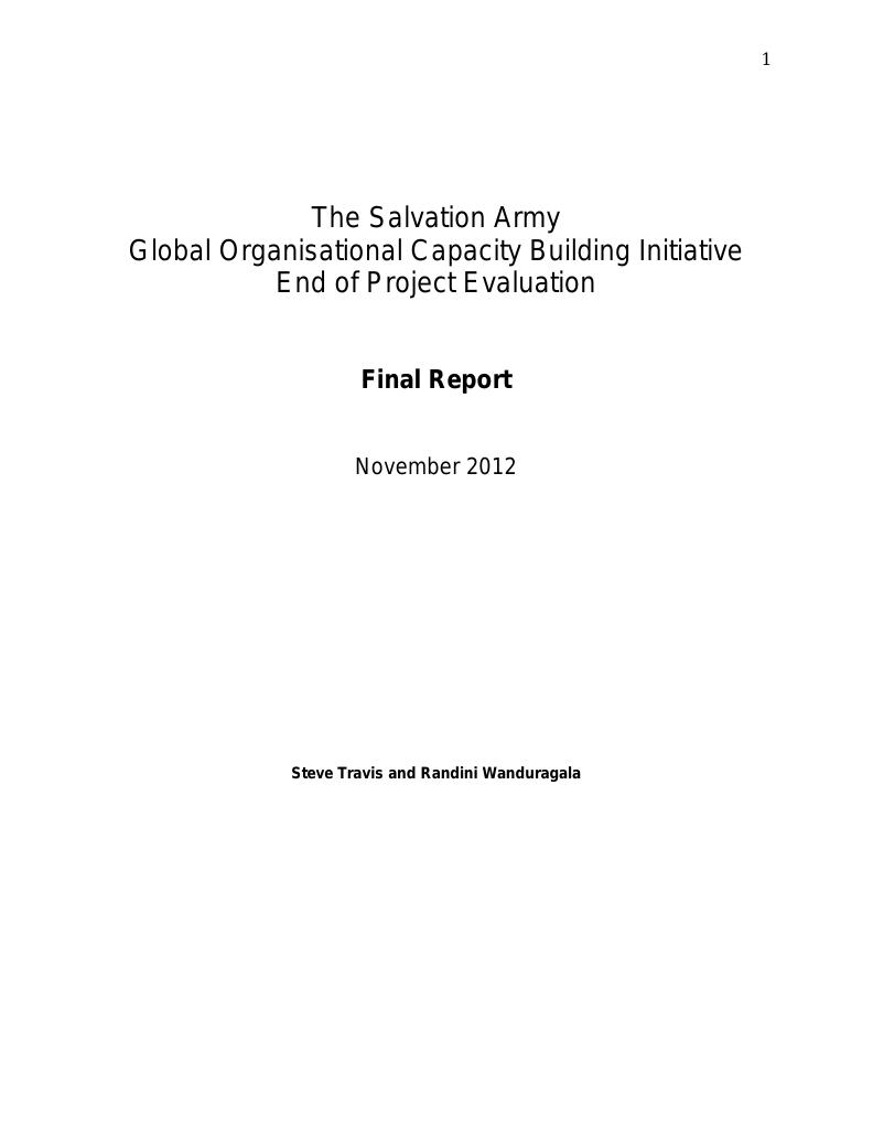Forsiden av dokumentet The Salvation Army Global Organisational Capacity Building Initiative. End of Project Evaluation
