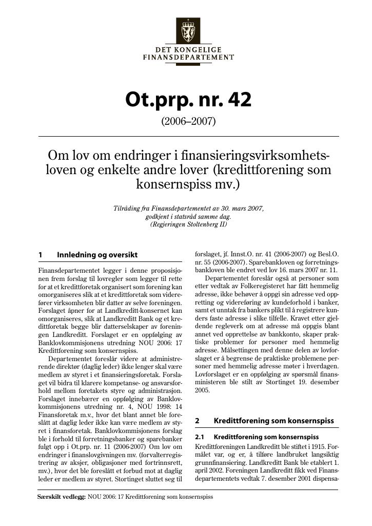 Forsiden av dokumentet Ot.prp. nr. 42 (2006-2007)