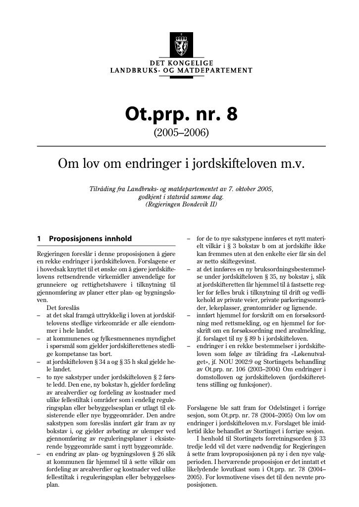 Forsiden av dokumentet Ot.prp. nr. 8 (2005-2006)