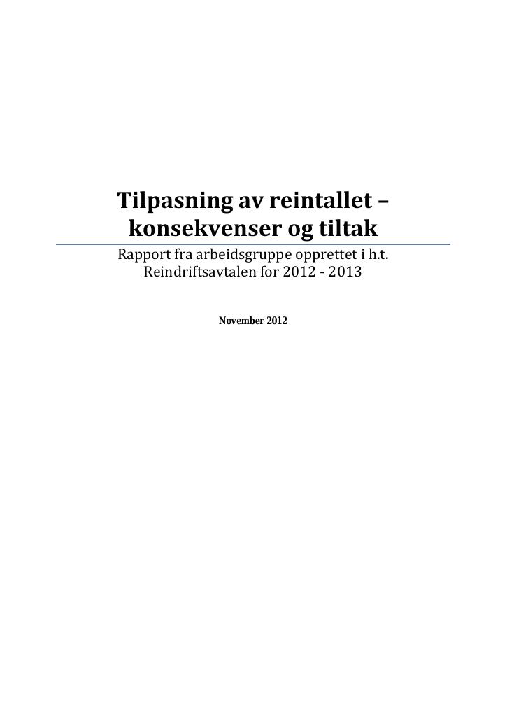 Forsiden av dokumentet Tilpasning av reintallet – konsekvenser og tiltak