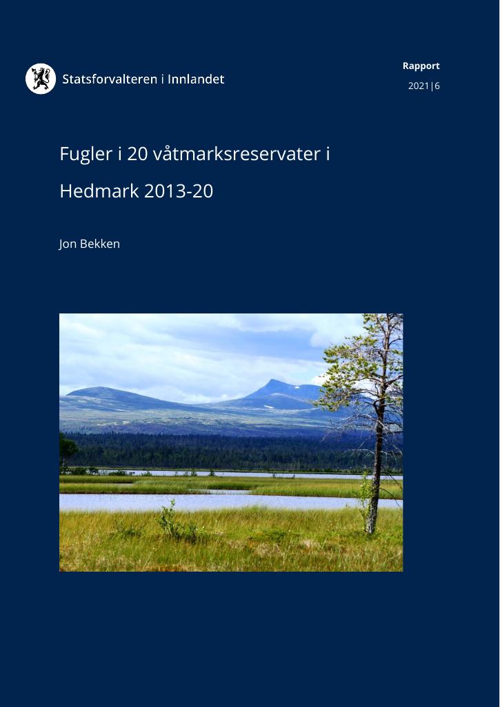 Forsiden av dokumentet Fugler i 20 våtmarksreservater i Hedmark 2013-20