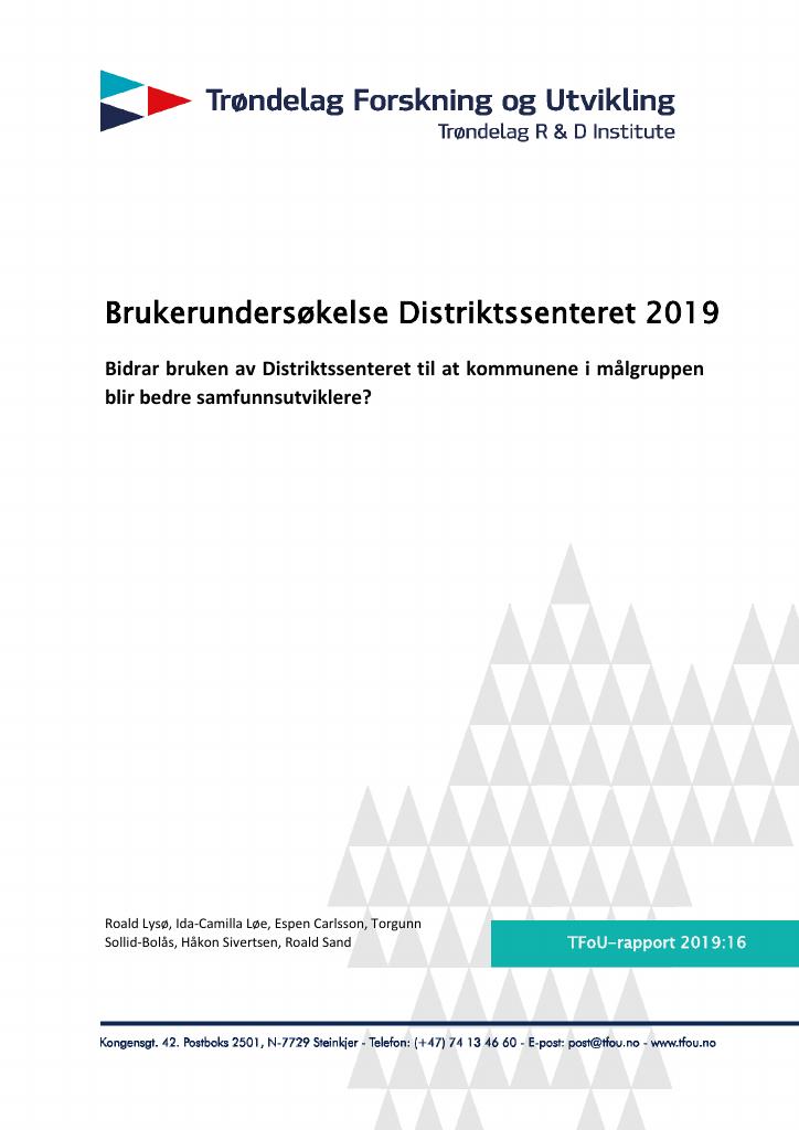 Forsiden av dokumentet Brukerundersøkelse Distriktssenteret 2019