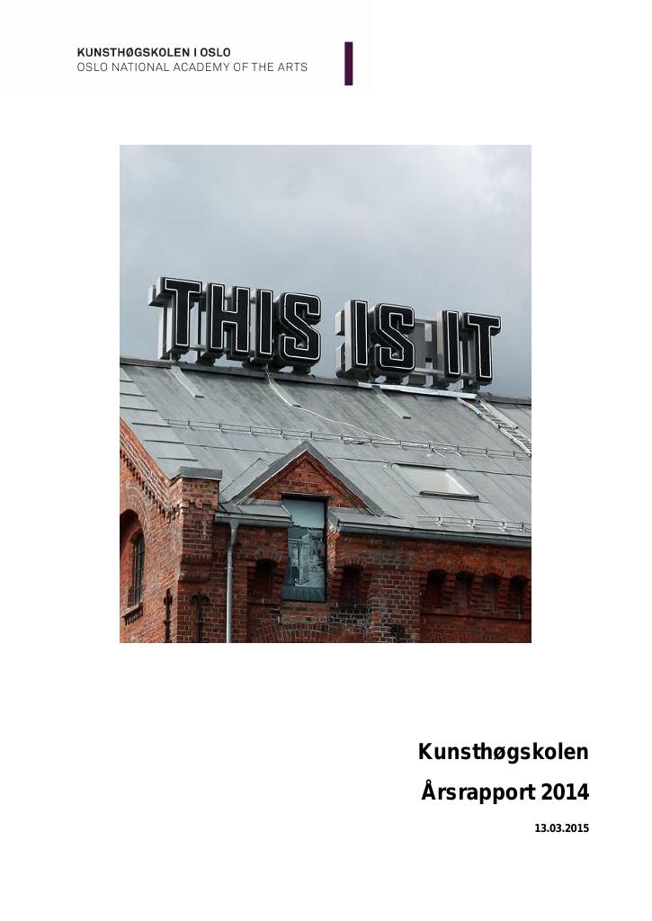 Forsiden av dokumentet Årsrapport Kunsthøgskolen i Oslo 2014