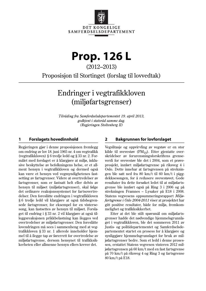 Forsiden av dokumentet Prop. 126 L (2012–2013)