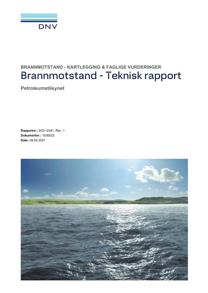 Forsiden av dokumentet Brannmotstand - Teknisk rapport