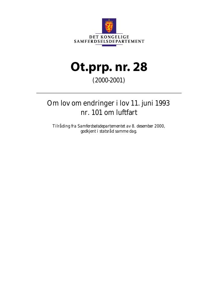 Forsiden av dokumentet Ot.prp. nr. 28 (2000-2001)